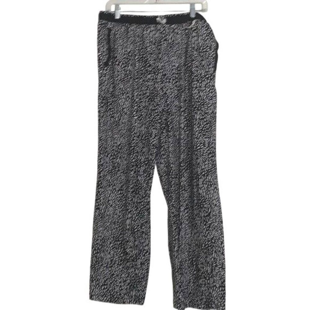 DKNY Womens Black & White Drawstring Elastic Waist Relaxed Fit Printed Pants L